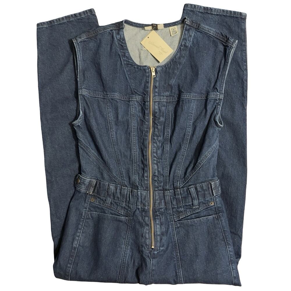 Universal Thread Blue Denim Sleeveless Zip Jumpsuit Pockets Adjustable Waist 4